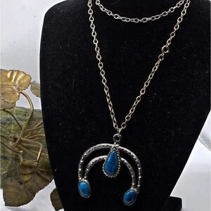 "5/$40" Silvertone Faux Turquoise Southwestern Pendant 25" Chain Necklace